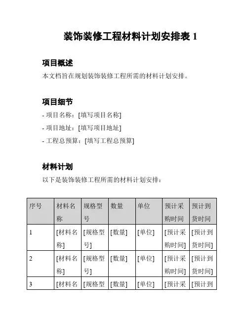 装饰装修工程材料计划安排表1