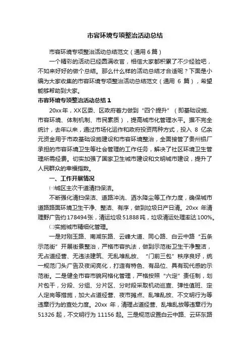市容环境专项整治活动总结范文（通用6篇）