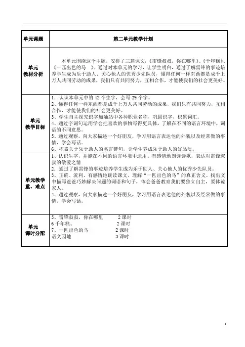 部编版二年级语文下册集体备课第二单元教案