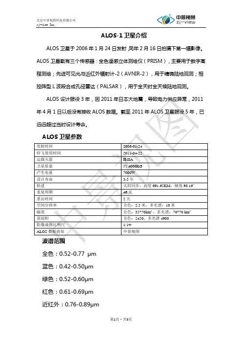 ALOS-1遥感卫星影像参数介绍