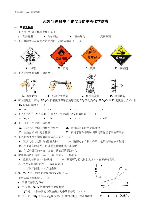 2020年新疆中考化学试题(附答案)