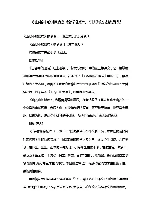 《山谷中的谜底》教学设计、课堂实录及反思