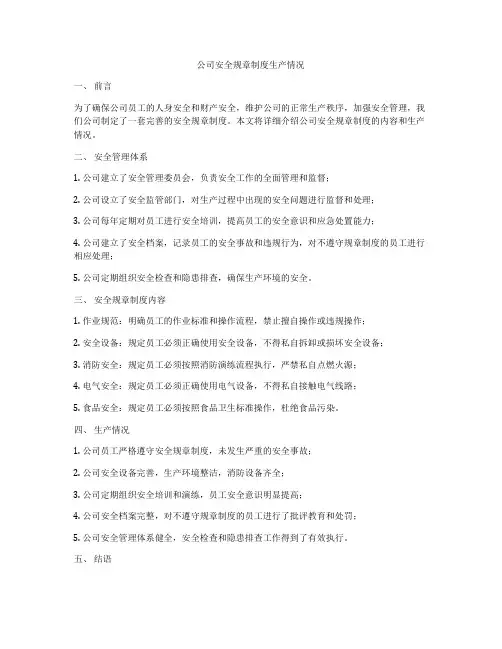 公司安全规章制度生产情况