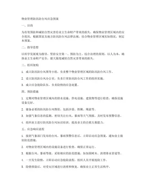 物业管理防汛防台风应急预案范文