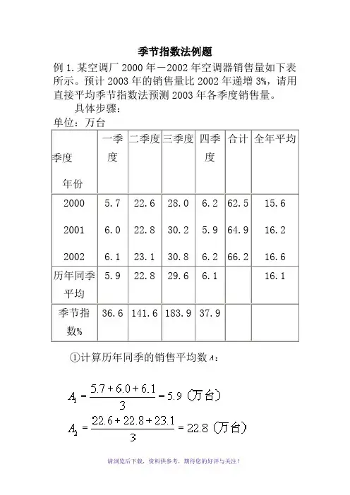 季节指数法例题