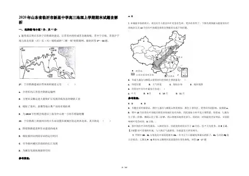 2020年山东省临沂市新星中学高三地理上学期期末试题含解析