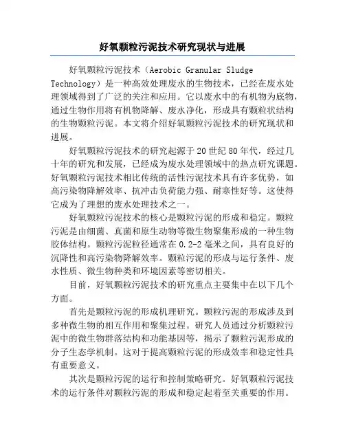 好氧颗粒污泥技术研究现状与进展