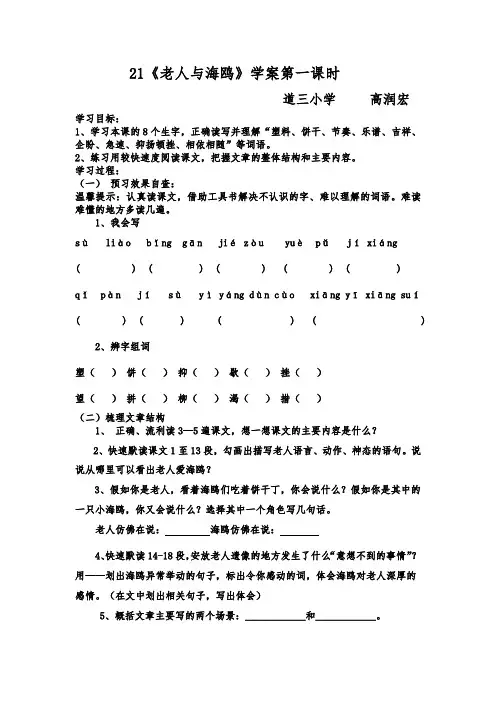 21课《老人与海鸥》导学案