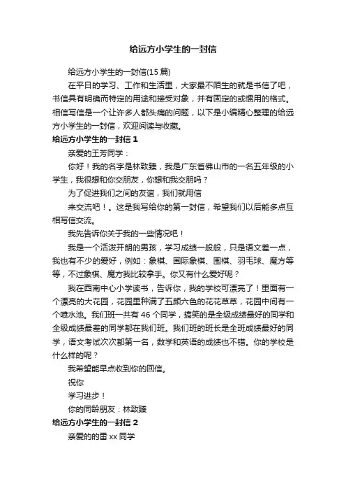 给远方小学生的一封信（15篇）