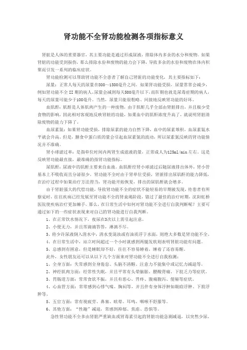 肾功能不全肾功能检测各项指标意义