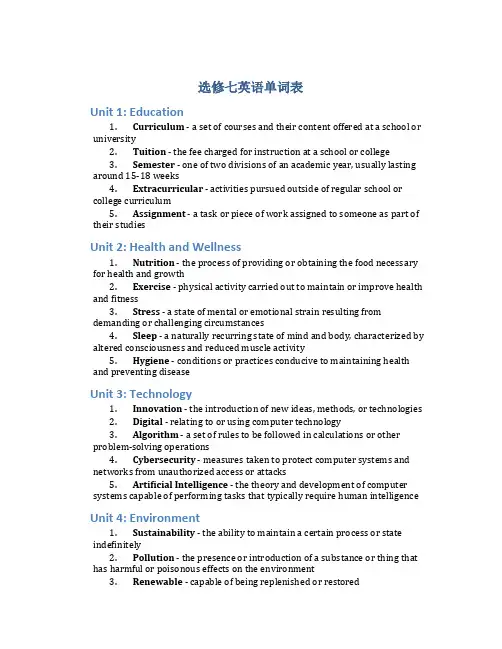 选修七英语单词表