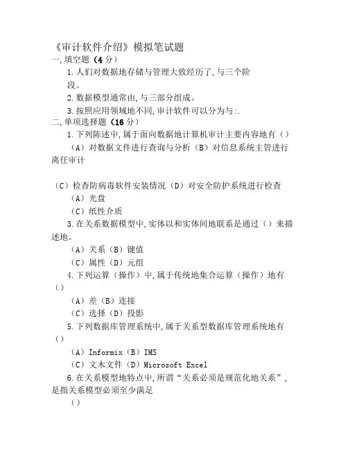 计算机审计模拟试题及答案