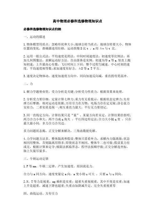 高中物理必修和选修物理知识点