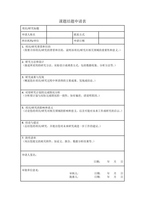 课题结题申请表