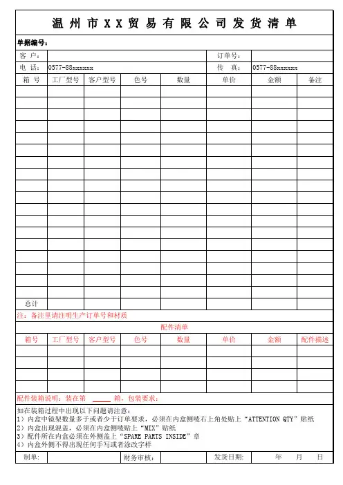 发货清单2021版(新)